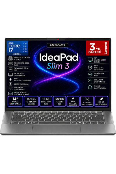 LENOVO IDEAPAD Slim 3 14IRH10 i7 13620H 16 GB 512 GB Ssd Freedos 14 İnç OLED ...