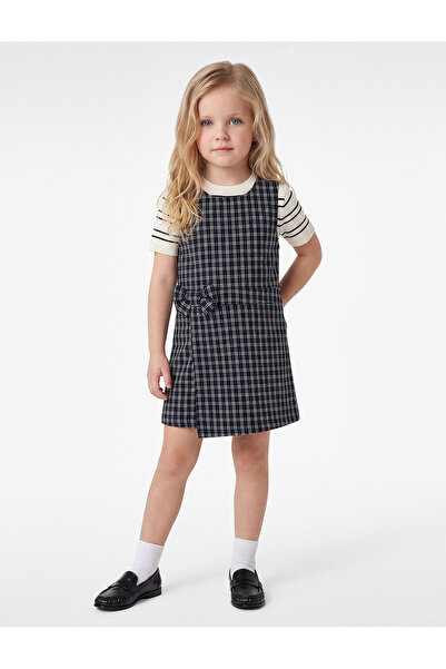 Koton Bow Detail Crew Neck Sleeveless Plaid Double Breasted Jumpsuit
