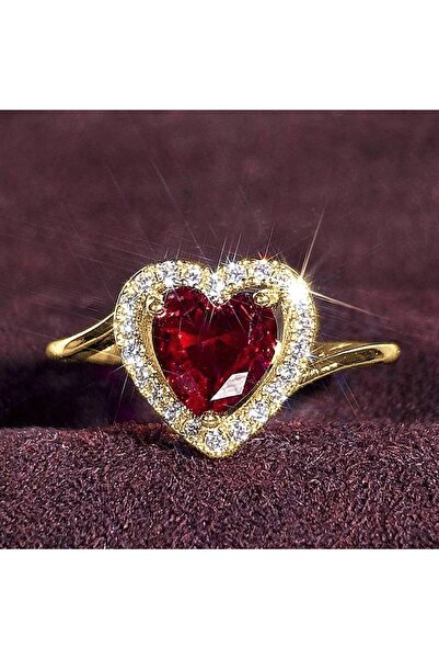 Choice4 9 T0491 Huitan Sweet Women Heart Ring Gold Color Inlaid Red/White CZ ...