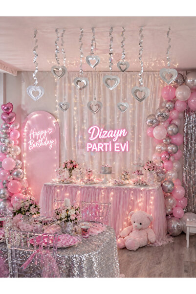 Dizayn Parti Evi 3D Kalpli Tavan Sarkıt Süs 12 Adet – Parti Dekoru Doğum Günü...