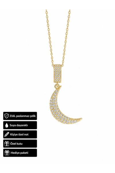 HER ŞEY NOTA www.herseynota.com Gold Color Moon Figured Stone Women's Necklac...