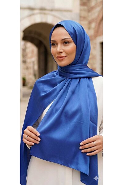 ŞALSERA Saks Blue Kobe Satin Shawl (Dubai Silk) 75 X 180 cm