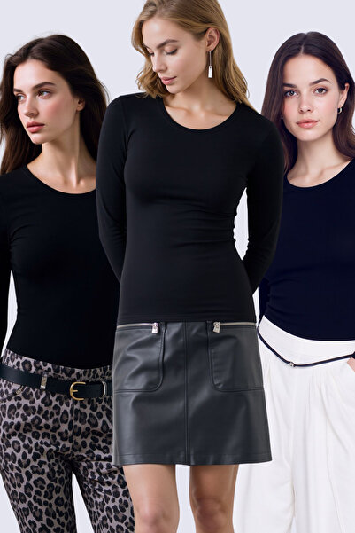 Pearlune Women's 3-Piece Crew Neck Long Sleeve Cotton Modal Basic Undershirt ...