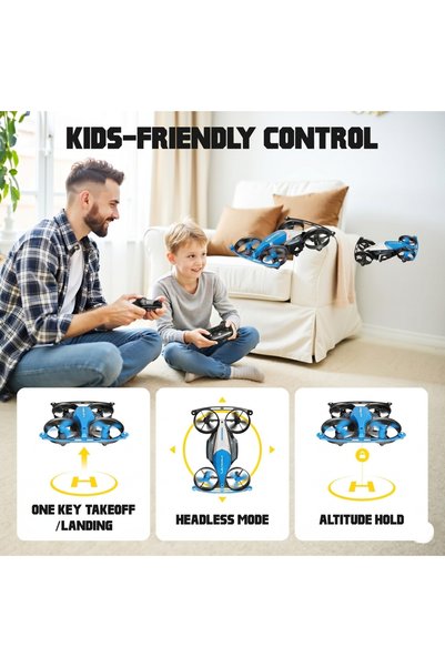 WOWITOYS RC Drone with Race Track 3 in 1, Ground Vehicle & Bounce Mode - Remote Control Quadcopter for Kids & Adults - High Speed Racing Toy