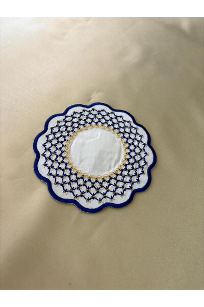 COLLECTİON Lüks Nakışlı Kokteyl Peçetesi 6 Adet - El İşçiliği Yuvarlak Bardak...