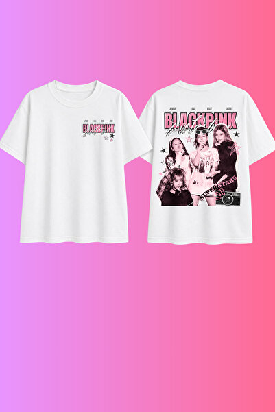 MECH BUTİK Bpink Printed Black-White Girls' Women's T-Shirt Tshirt