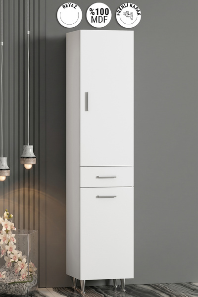 ÖZCEDEN Boy 35*195 cm Beyaz MDF Sepetsiz Banyo Boy Dolabı