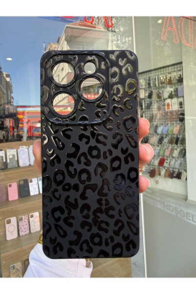 OVADA Tecno Spark 20/20 Pro Uyumlu Siyah Leopar Desenli Silikon Telefon Kılıfı