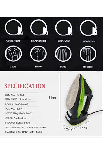 SOKANY 2400W Ceramic Soleplate Steam Iron with Self-Cleaning and Tapered Tip ...
