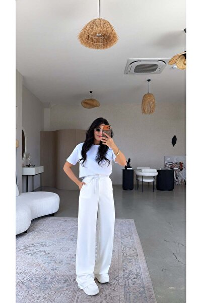 Buket Teke Εκρού Παντελόνι Μοντάλ με Κορδόνι