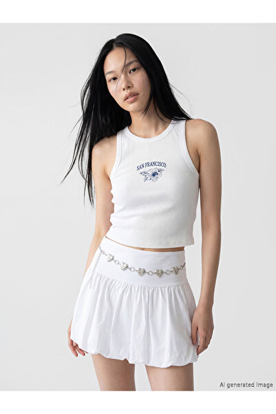 LC Waikiki White San Francisco Printed Women's Crop Top