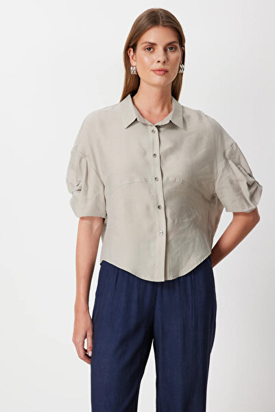On Fashion Ten-Sleeve Gathered Short Sleeve Shirt-74319