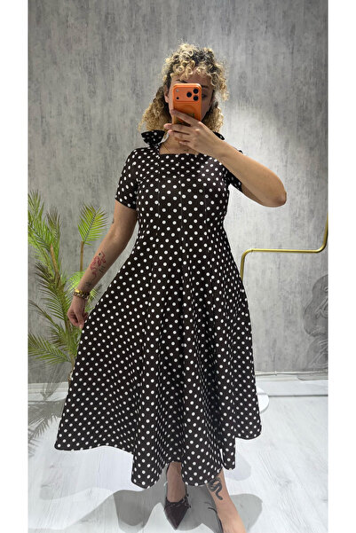BELİS WEAR Women's New Season Ribbon Detail Polka Dot Dress