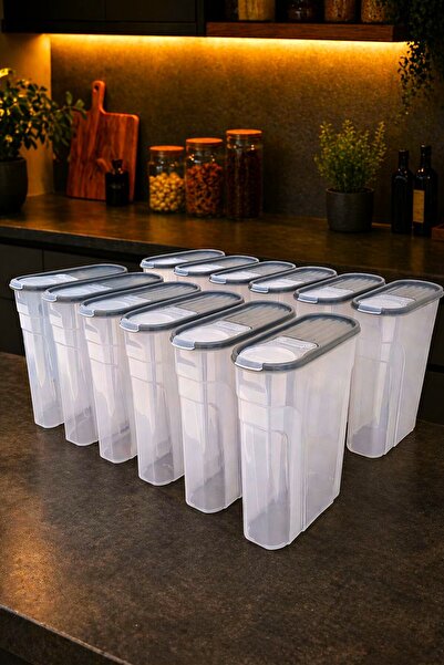 SWENCRAFT 12 ADET 4 Litre Erzak Bakliyat Saklama Kabı Kiler Box 12 'li Set Lüks Şık Kutu Gri