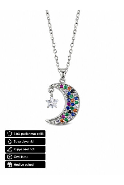 HER ŞEY NOTA www.herseynota.com Colorful Stone Moon Star Necklace Stainless S...