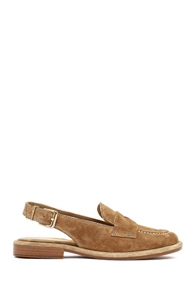 Derimod Women's Beige Open-Back Suede Leather Loafer 26Pfd201410