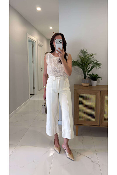 BİRCANÇİL Heyra Εκρού Τζιν με Κορδέλα στο Μπροστινό Μέρος