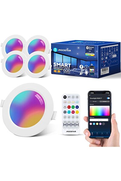 Dotail Σετ 4 προβολέων LED Aigostar, RGB+CCT, Έλεγχος μέσω εφαρμογής και τηλε...