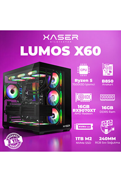 XASER Lumos X60 Ryzen 5 7500X3D 16GB DDR5 Ram 1TB M.2 NVMe SSD 16GB RX9070 XT...