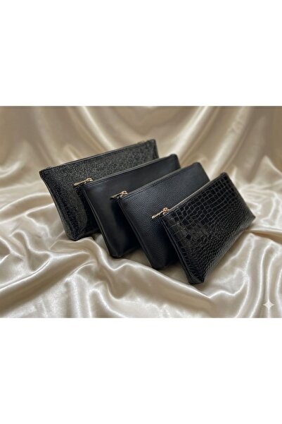 VELORİA BAG & SCARF Veloria Siyah Kadın 4 ADET Portföy El&MAKYAJ Çantası - Şı...