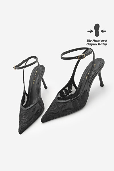 Marjin Γυναικεία παπούτσια στιλέτο με δαντέλα και κέντημα, κλασικά με τακούνι...