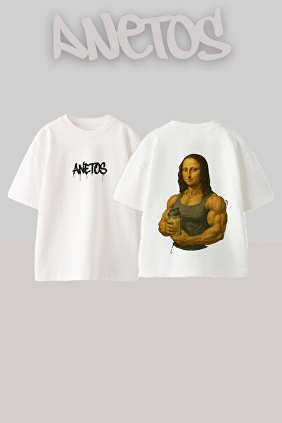 Anetos Μπλουζάκι Buff Mona Design με στάμπα στην πλάτη, βαμβακερό λευκό oversize