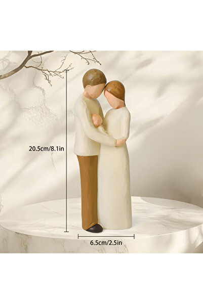 Lnrkai Cadou pentru Parinti – Figurina Familie cu Bebelus, Decor Casa Emotional, Sculptura 20.5 cm Crem