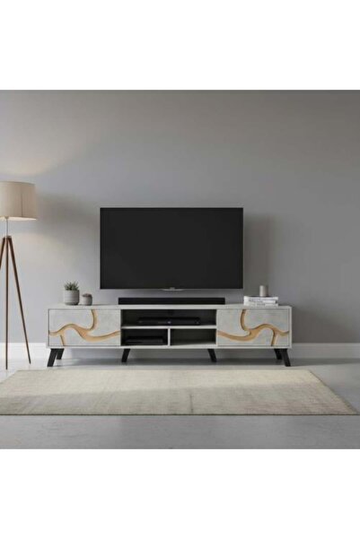 BAYTI Malaysian Wood Tv Table 180 cm - Light Gray and Wood