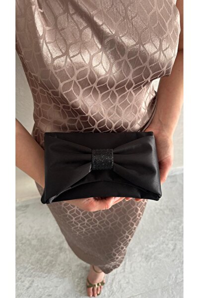 she poly Σατέν Μαύρη Τσάντα με Λεπτομέρεια Φιόγκου