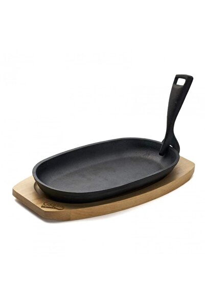 FOXMAG24 Platou oval din fontă 24x14 cm cu mâner detașabil și suport din lemn...