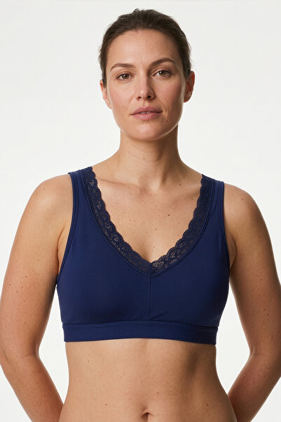 HNX Γυναικείο σουτιέν μπραλέτ από μικρούχο ύφασμα χωρίς κάλυμμα με δαντέλα στ...