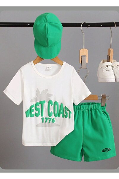 VESTIR BIEN West Coast Top alb cu imprimeu verde, pantaloni scurți de vară, s...