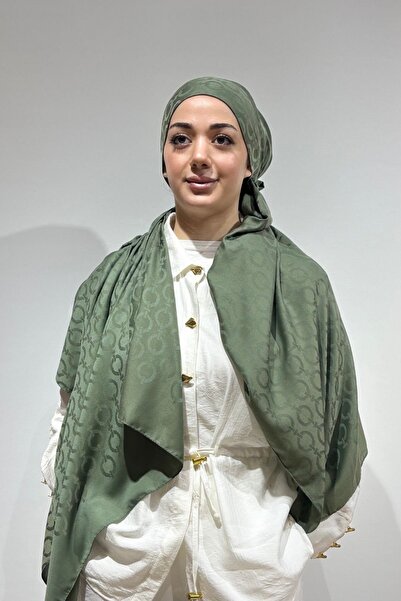 Firuze scarf Pamuk & Bambu Haki Yeşili Jakar Şal