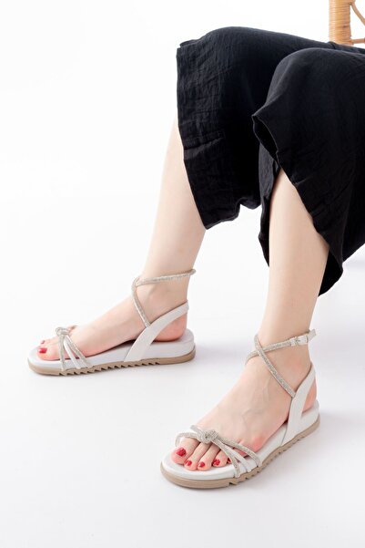 Zerenyus Zri̇n-1120 Premium White Silver Stone Daily Women's Sandals