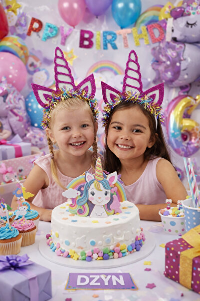 Dizayn Parti Evi 10’lu Unicorn Taç Seti – Simli Unicorn Parti Tacı, Kız Çocuk...