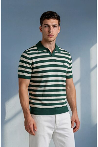Sea Style Tricou tricotat pentru bărbați, cu guler polo, în dungi, croială aj...