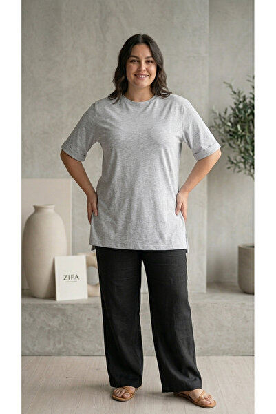 ZIFA Premium Gray 30/1 Combed Cotton Single Jersey Comfortable Tunic with Sid...