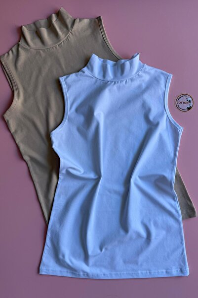 Elosia Sleeveless |   2-Pack Turtleneck Plain and White Color Cotton Sleevele...