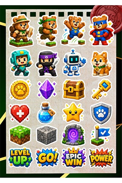 Major Selection Σετ αυτοκόλλητων 24 τεμαχίων Adventurous Bear and Block World...