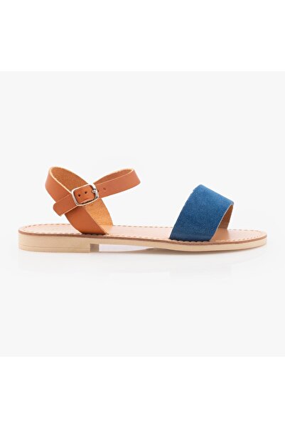 UrbanShoes Sandale cu talpa joasa din piele naturala - 110 Blue+ Maro Velur Box