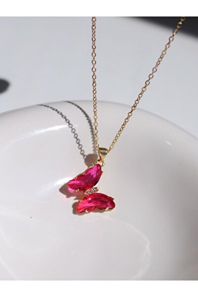 Reorah Collection Pink Butterfly Necklace