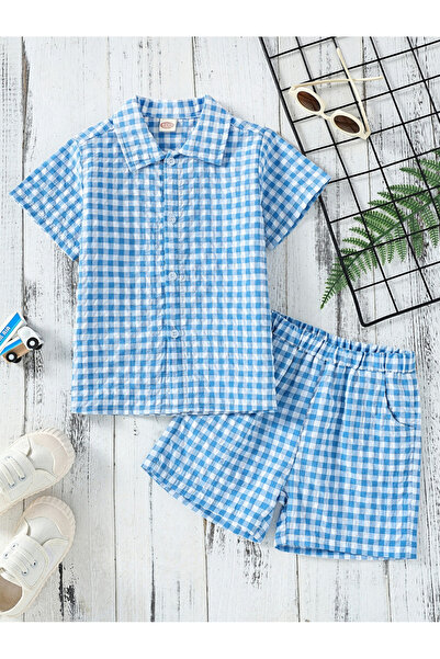 Take Two By Styli Boys Checked Short Sleeve Shirt and Shorts Set