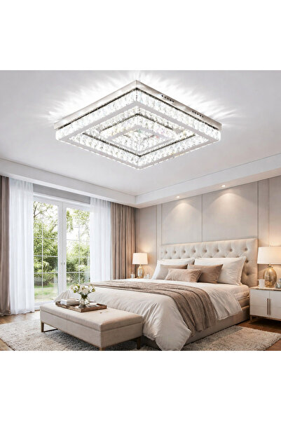 LightPlanet Lustră LED cu două pătrate, cristal, echivalent 500W, telecomandă