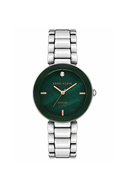 Anne Klein Women's Genuine Diamond Dial Bracelet Watch, Green/Silver || 32MM