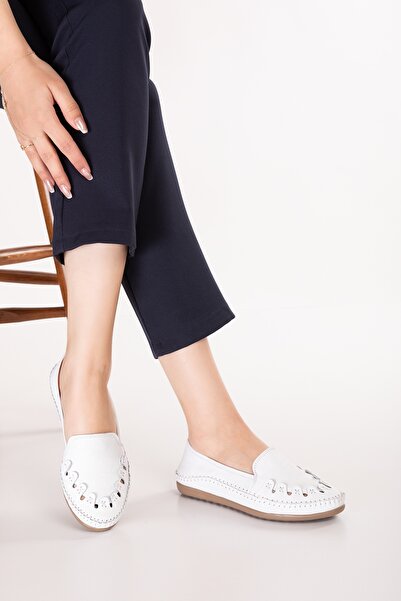 Gondol Genuine Leather Laser Perforated Comfortable Summer Shoes Ars.168 White