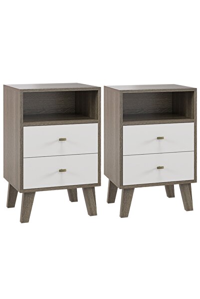 OEM Σετ 2 κομοδίνων Re-Bloom με συρτάρια, MDF, γκρι/λευκό, 40 x 34 x 64 εκ.