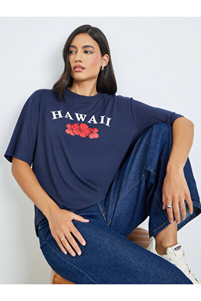 Styli Navy Blue Graphic Print Short Sleeve T-Shirt