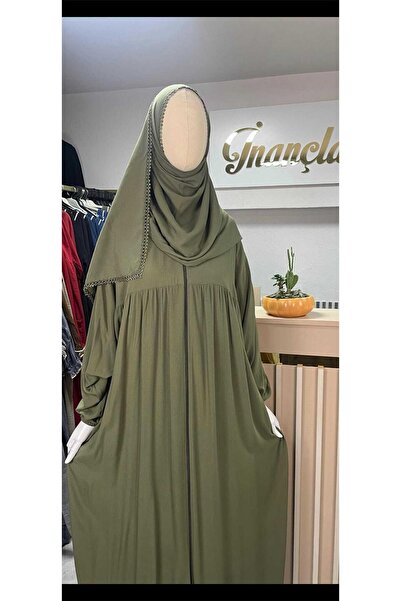 inanclar tesettür KENDİNDEN BAŞ ÖRTÜLÜ NAMAZ ELBİSESİ