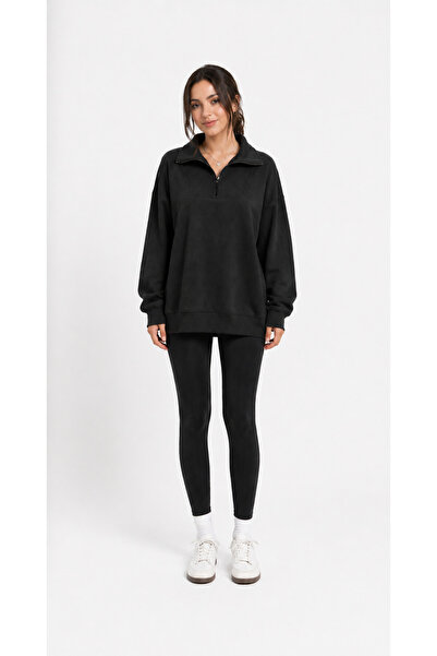 afeta Oversize Fermuarlı Yaka Üç İplik Pamuk Sweatshirt