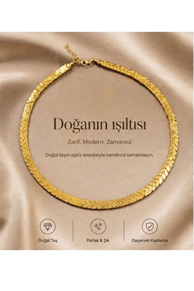 KARE ACCESORIES Doğal Dokulu Antik Gold Taş Kolye